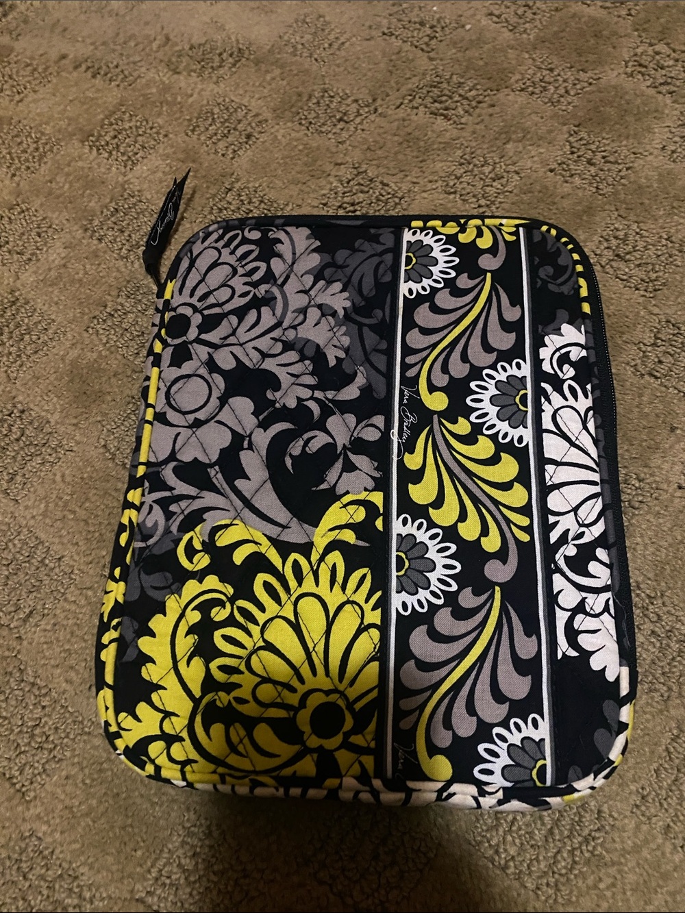 Vera Bradley Black Yellow Gray Floral Quilted Organizer Case